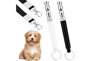 LIQWEI 2 Pcs Dog Whistle to Stop Barking, Professional Dogs Training Whistle with Lanyard, Adjustable Ultrasonic Black and White Dog Training Tools to Stop Barking