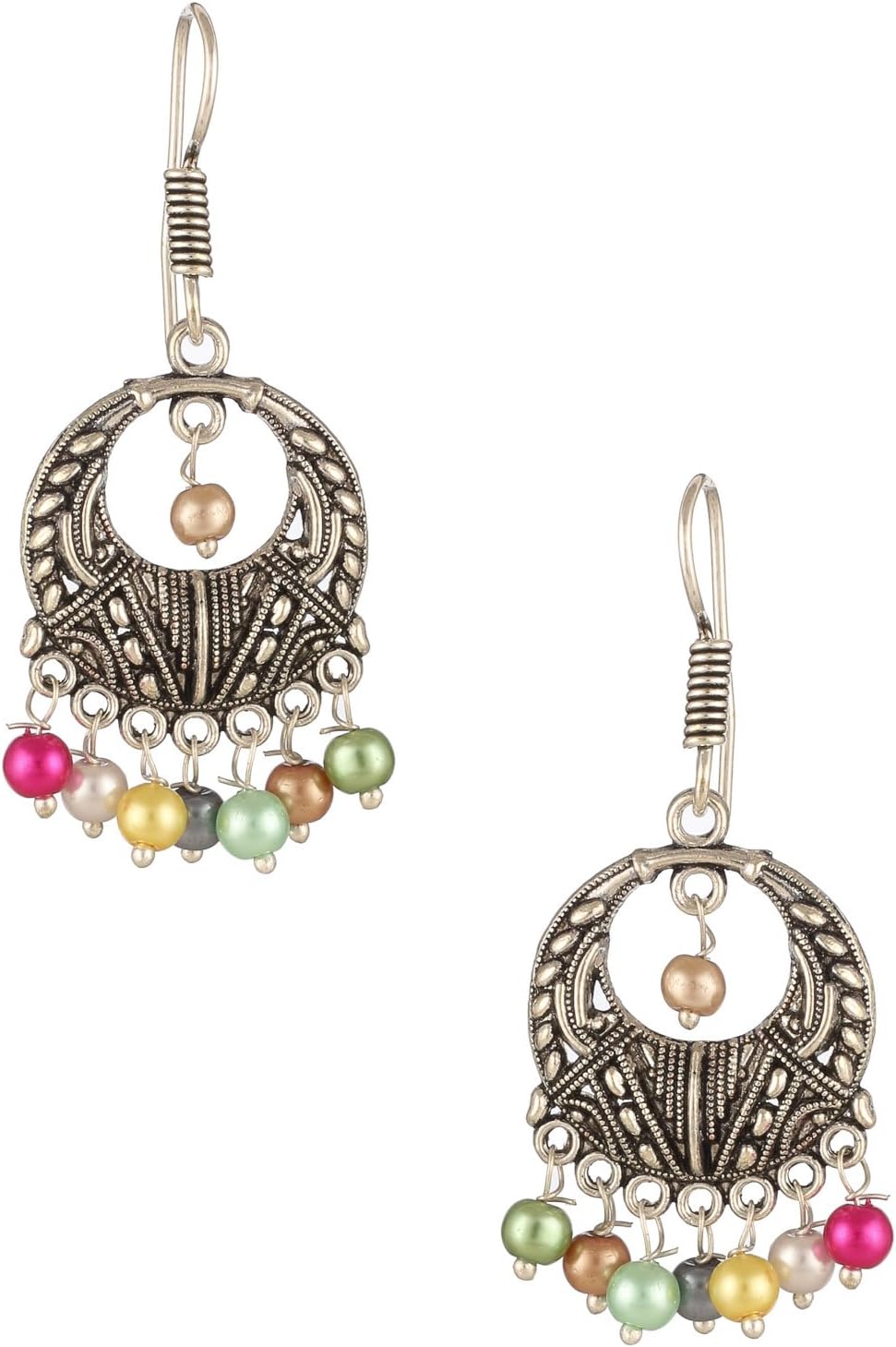 INDIAN CAREYS Women's Fashion German Silver Beaded Turkish Style Chandbali Earrings