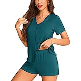 Anjue Pajamas for Women Soft Button Up Pajama Set Short Sleeve Shirt and Pajama Pants Lounge Sets S-XXL