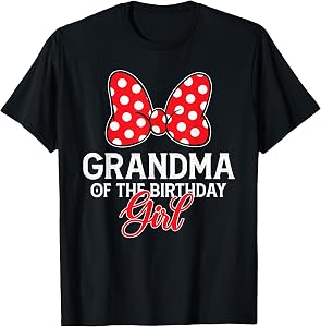 Grandma of The Birthday Girl Cute Pink Bow Family Matching T-Shirt