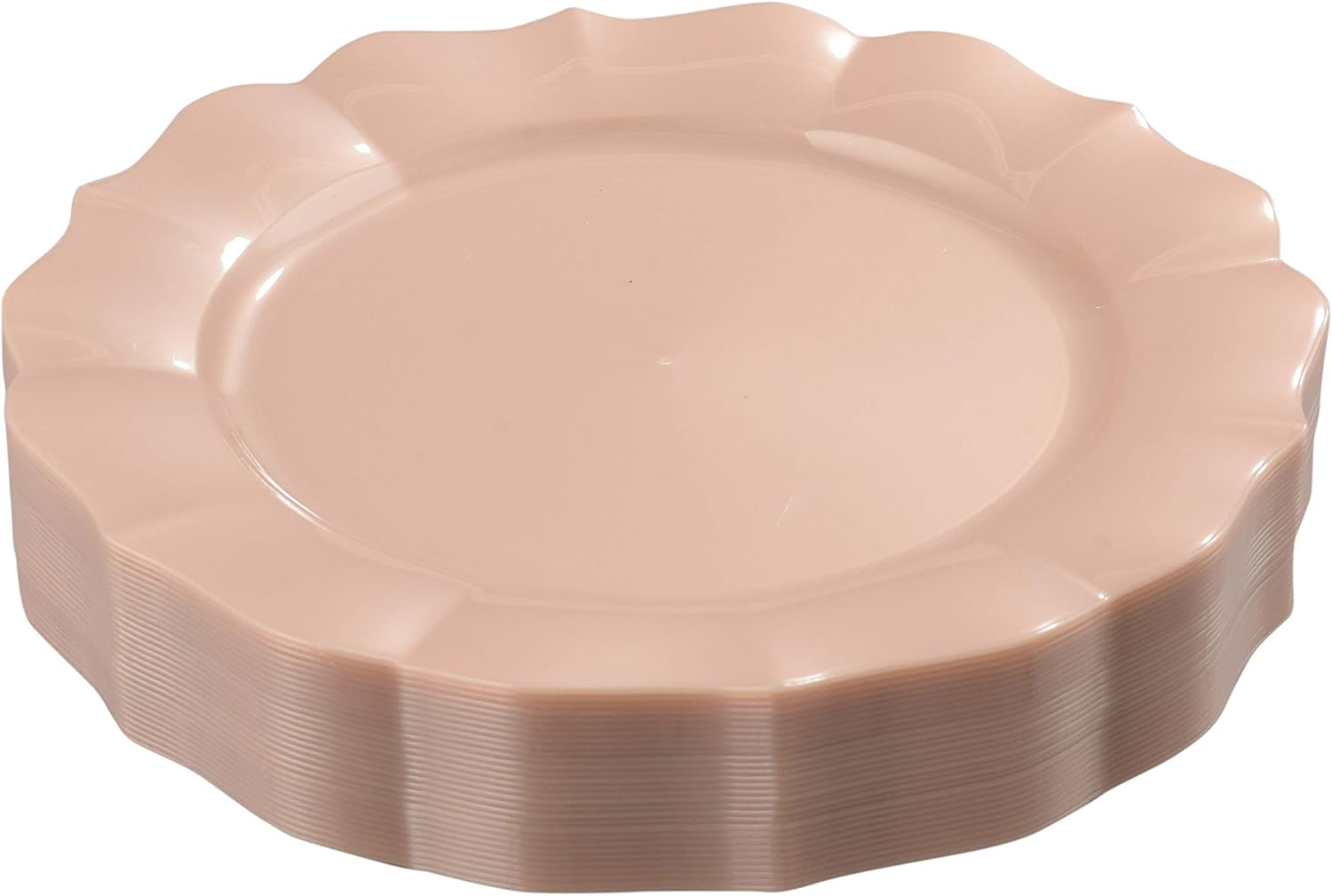 Pink Plastic Plates, Scalloped Rim Pearl Pink Disposable
