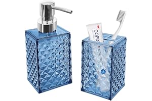 2PCS Blue Bathroom Accessories. Contain Soap Dispenser and Toothbrush Holder Set. Boho Bathroom Set for Blue Bathroom Décor