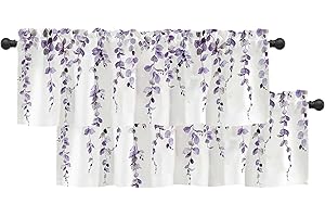 DEBRALEYE 2 Pack Watercolor Purple Leaves Window Valance for Bedroom Living Room, Lavender Leaf Plant Curtains Valanes for Windows, 3" Rod Pocket Window Treatment for Home Decorations, 54 x 18 Inch, 2 Panel