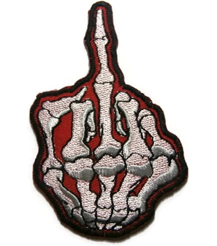Parche Bordado De Esqueleto Con Dedo Medio - Aplicación De Plancha O Cosido, Humor Negro, Para Chaquetas Y Mochilas