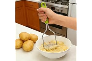 Stainless Steel Potato Press Manual Masher for Potatoes Sweet Potatoes Yams and Pumpkin Non-Slip Handle with Hanging Hole Kit