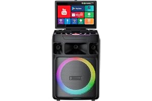 TJYSVND Smart Karaoke Machine with Screen & Lyrics Display, 14.1 Inch HD Screen, Dual Wireless Microphones, Up to 400W Power Speaker, Karaoke Machine for Adults or Music Lovers (Large)