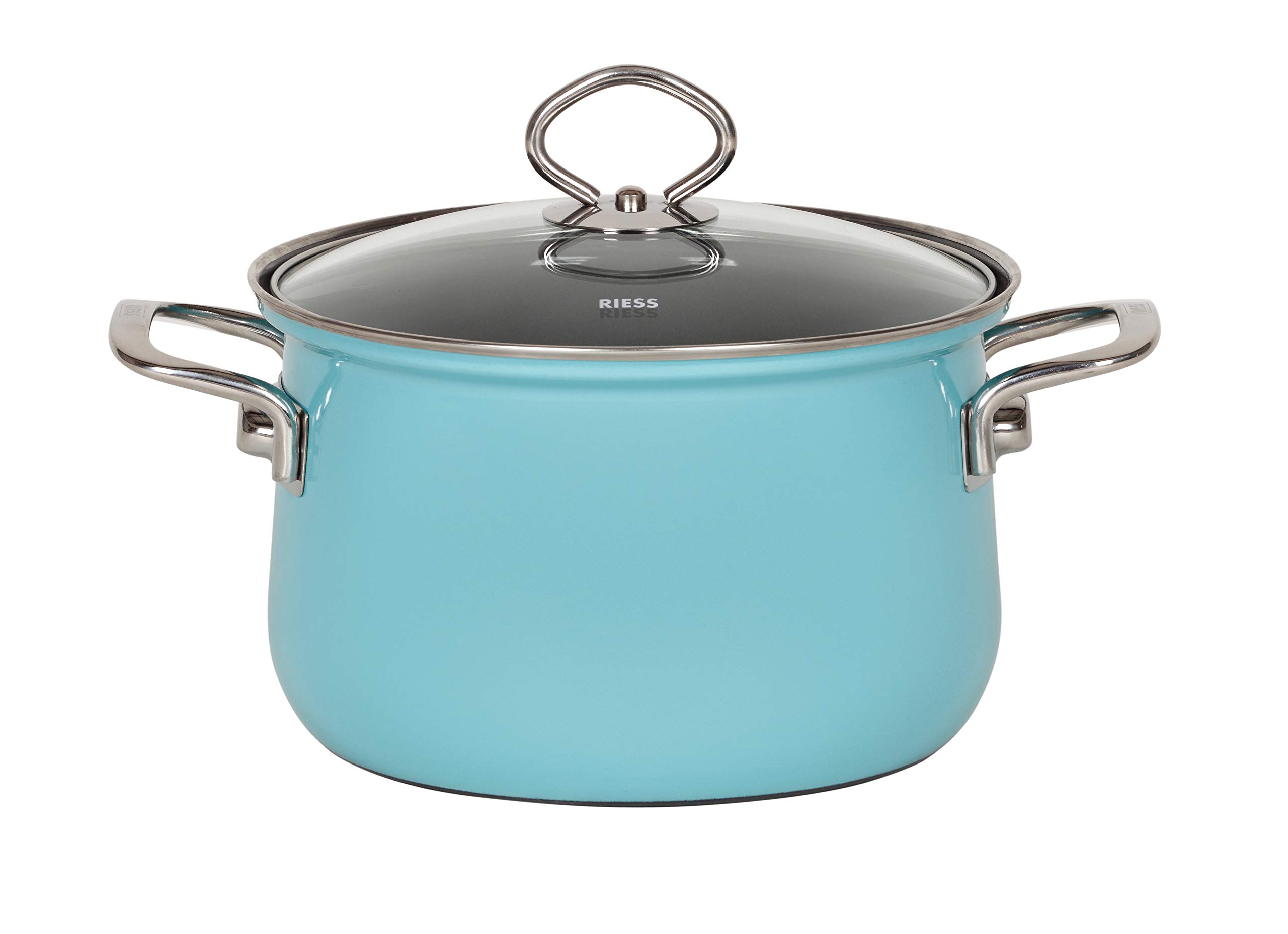 Riess Meat Pot Pan, Vegetable Pan, Glass Lid, Diameter 16 cm, 1.5 L, Blue Crystal