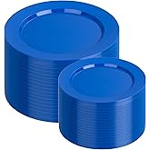 I00000 200 Pcs Plastic Plates, Plates Disposable Blue Party Plates Include 100 Blue Dinner Plate 10’’ and 100 Plastic Dessert Plate 7’’ Perfect for Wedding, Party