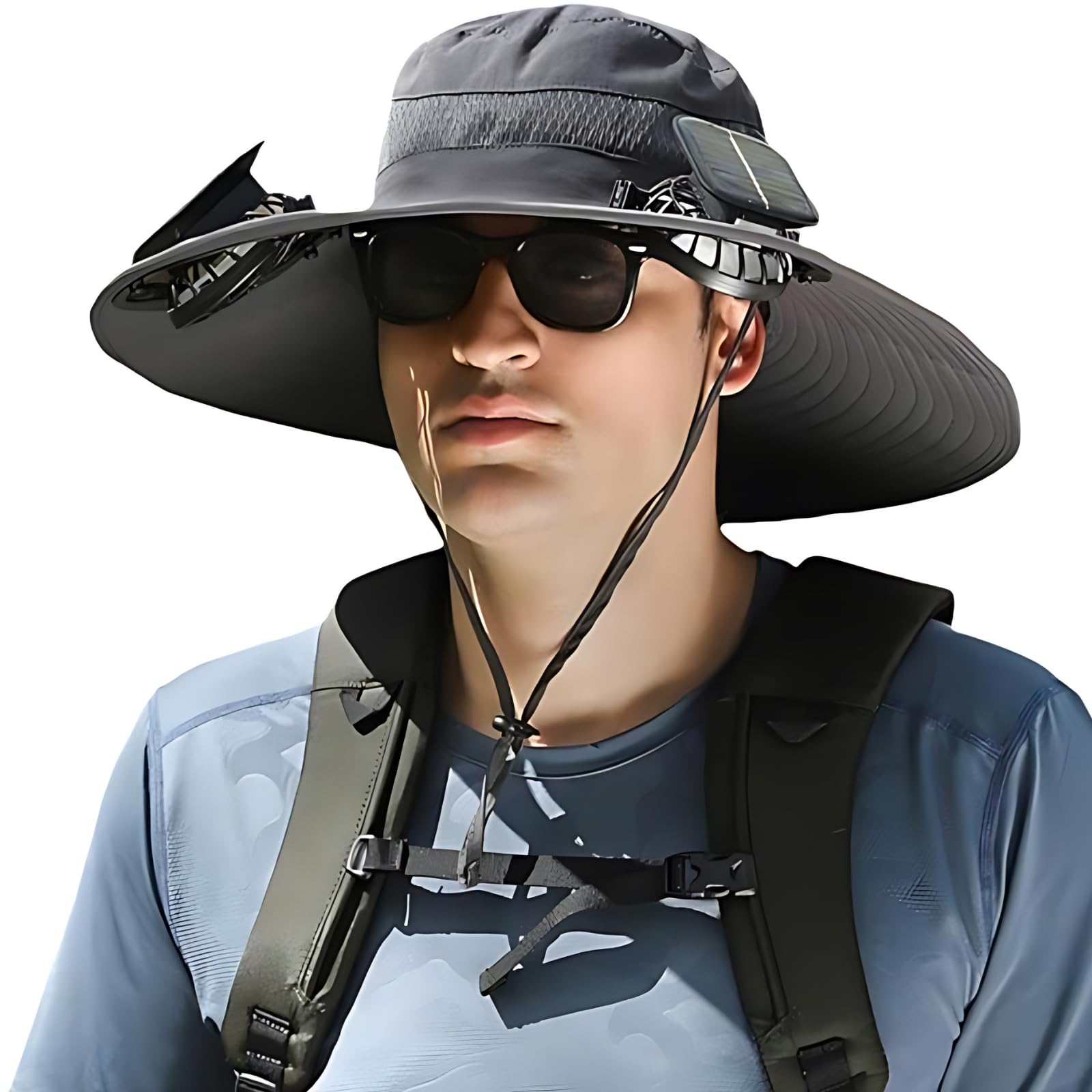 Outdoor Wide Brim Sun Hat with 2 Solar Fan Sun Bucket Hat for Men Women UPF 50+ Bucket Fishing & Beach Hat with Fan Built in (US, Alpha, Medium, XX-Large, Dark Gray)