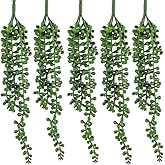 COTSEN 5pcs Artificial Succulents Hanging Plants 17Inch Fake String of Pearls Plants Realistic Green for Garden Office Interior and Outdoor Decoration