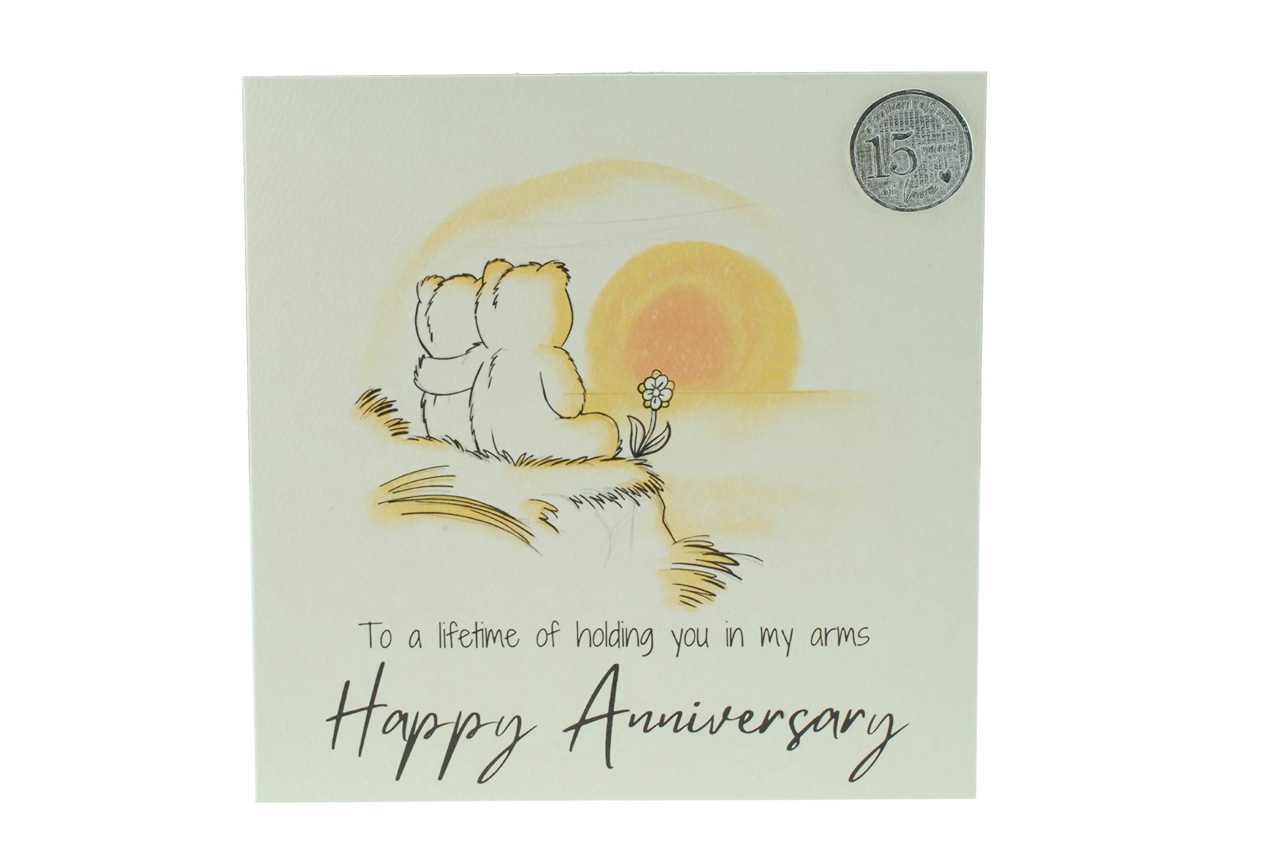 Cute 15 Year Anniversary Card, Sunset Bears – Free Metal 15th Anniversary Love Token Gift (gc-annisunset15)
