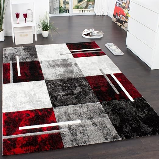 Paco Home Tapis De Créateur Aux Contours Découpés à Carreaux En Rouge Noir Dimension160x230 Cm