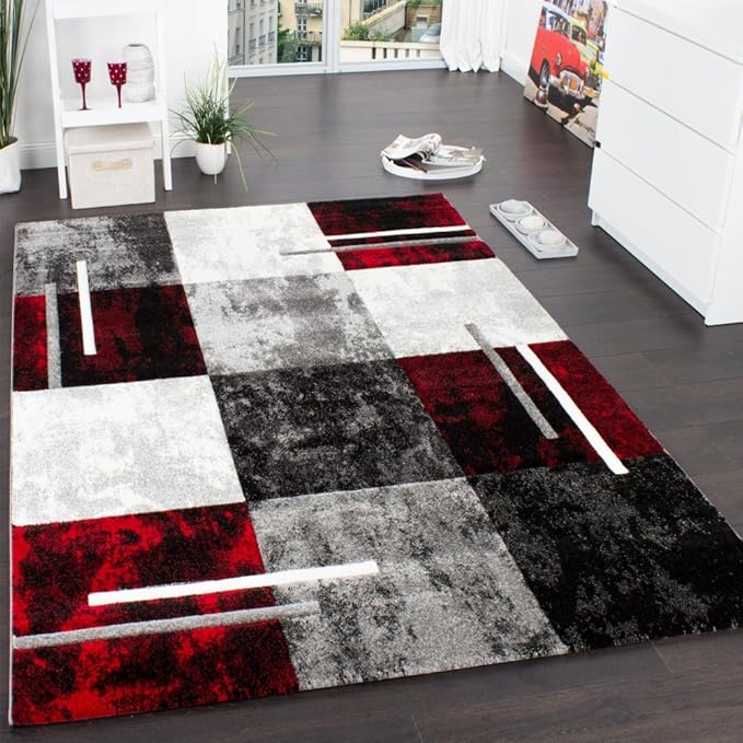PHC Designer Carpet Modern With Contour Cut Chequered In Silver Black