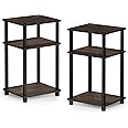 Furinno Just 3-Tier Turn-N-Tube End Table / Side Table / Night Stand / Bedside Table with Plastic Poles, 2-Pack, Columbia Walnut/Black
