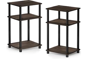 Furinno Just 3-Tier Turn-N-Tube End Table / Side Table / Night Stand / Bedside Table with Plastic Poles, 2-Pack, Columbia Walnut/Black