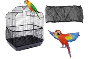 ISMARTEN Bird Cage Seed Catcher, Airy Gauze Seeds Bird Cage Cover Guard Dust-Proof Universal Birdcage Accessories Parrot Bird Nylon Mesh Net Cover Stretchy Shell Skirt Traps Cage Basket (L, Black)