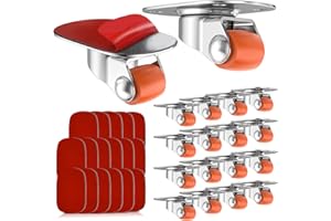 Homhoo Self-Adhesive Caster Wheels - 360° Swivel, Strong Nano Adhesive, Steel Plate, 15 Lbs Load Capacity Per Caster, Easy Install - Pack of 16