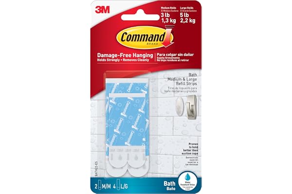 Command Assorted Water-resistant Refill Strips, Medium and Large, White, 2 Medium Strips 4 Large Strips