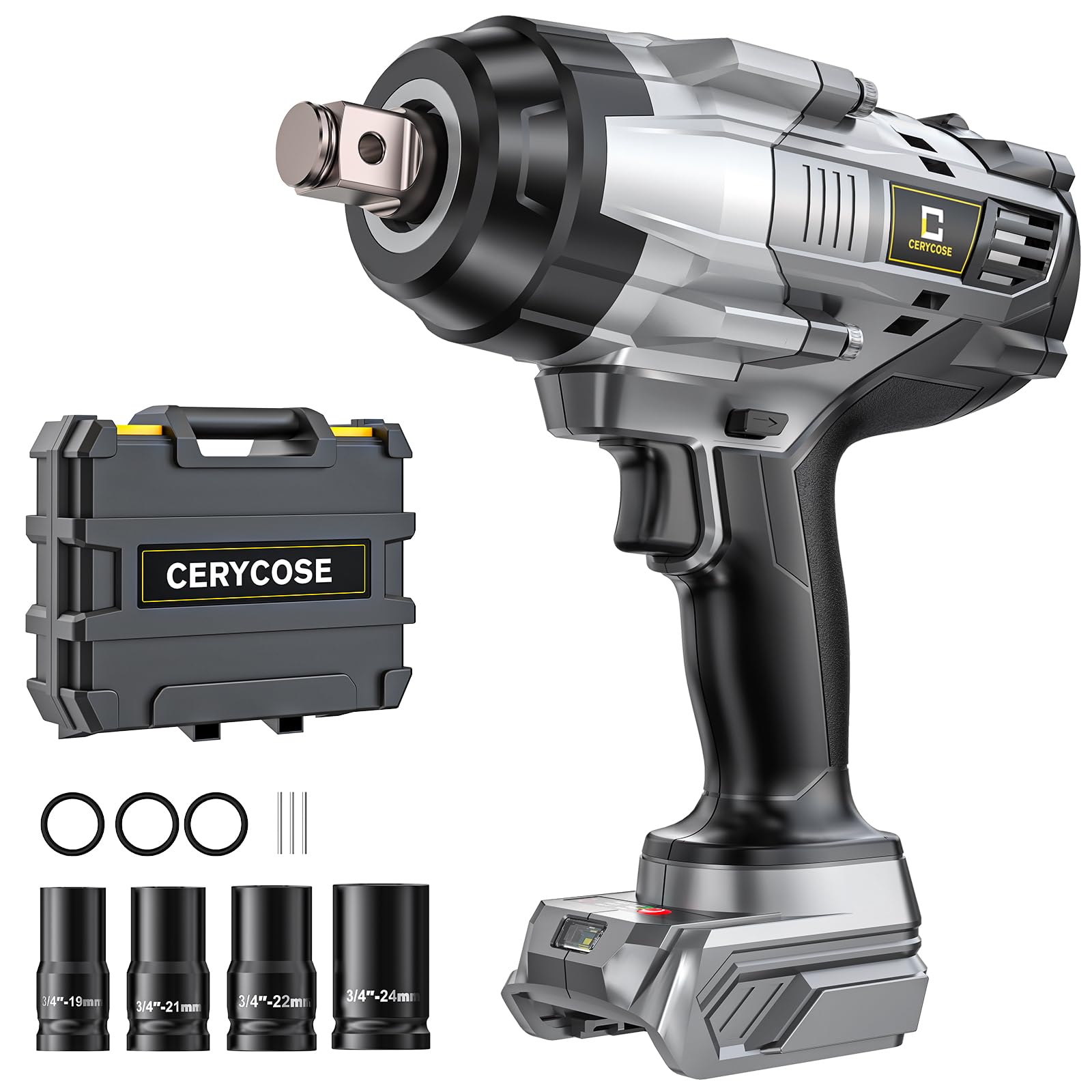 Photo 1 of Cerycose Cordless Impact Wrench 3/4 inch Compatible with 20V Battery, Cerycose1850ft-lbs (2500N.m) Brushless Electric Impact Gun, High Torque Impact Driver, Heavy-Duty Automotive 4 Sockets
