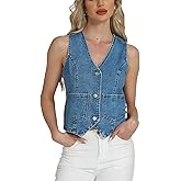 Women's Denim Vest Button Down Jean Vest Sleeveless Jean Tank Tops Cropped Casual Y2K Fashion Waistcoat