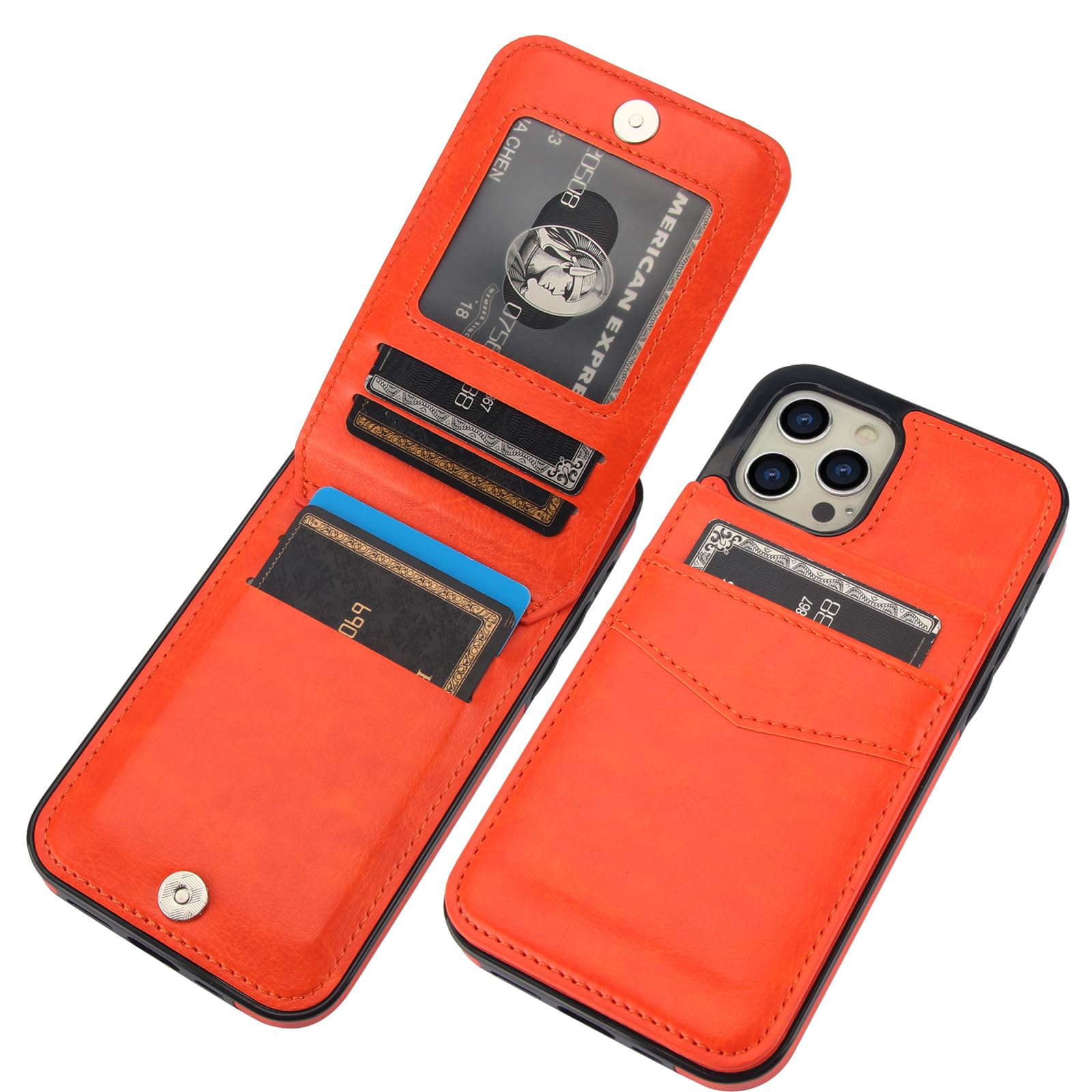 KIHUWEY Compatible with iPhone 12 Compatible with iPhone 12 Pro Case Wallet with Credit Card Holder, Premium Leather Magnetic Clasp Kickstand Heavy Duty Protective Cover 6.1 inch(Orange)