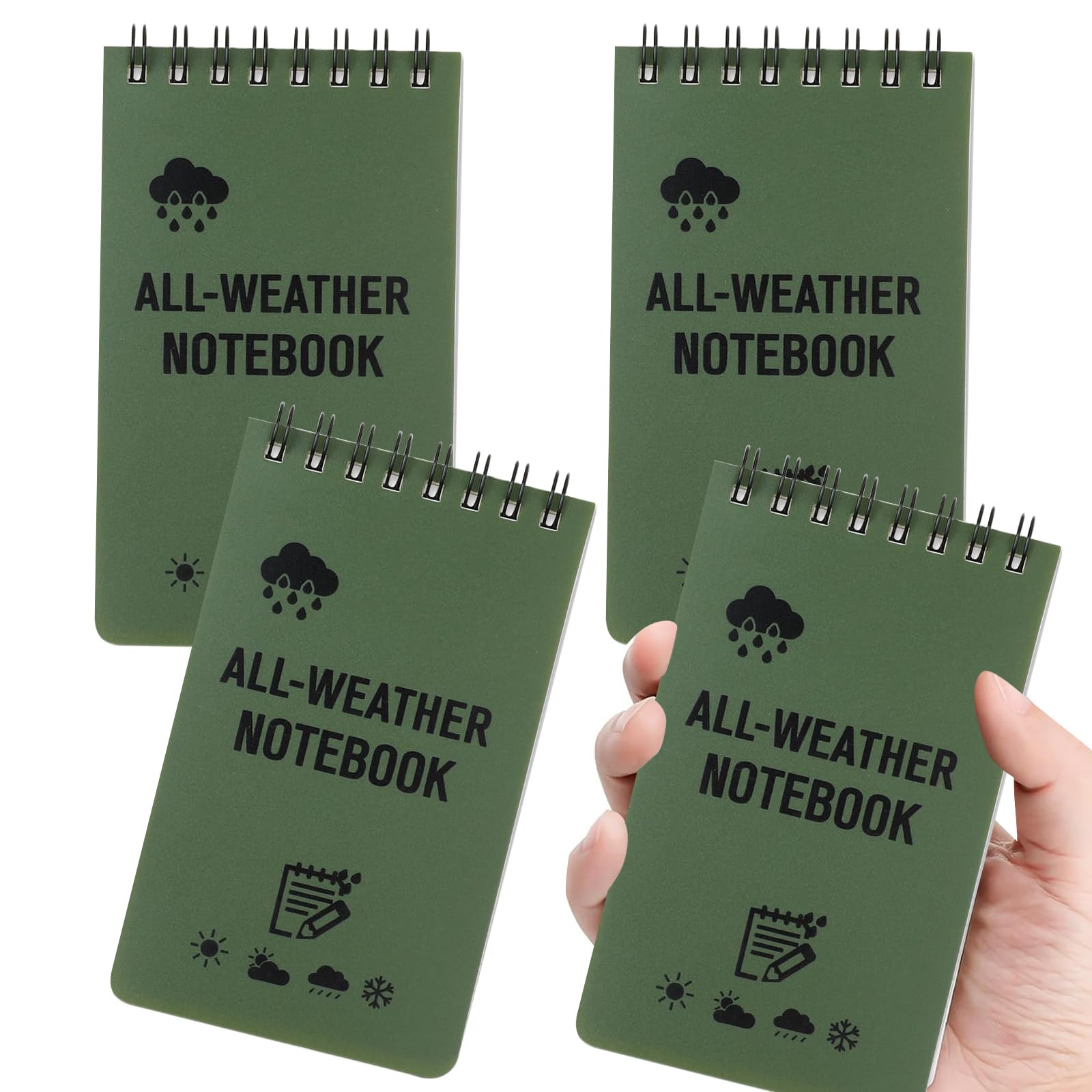 4pcs Waterproof Notebook, Mini Pocket Notepads, 3x5in All Weather Police Notepad, Mini Spiral Notepad 50 Sheets Notebooks Bulk with Lined Pages Pocket Notebook for Outdoor Activity Recording (GREEN1)