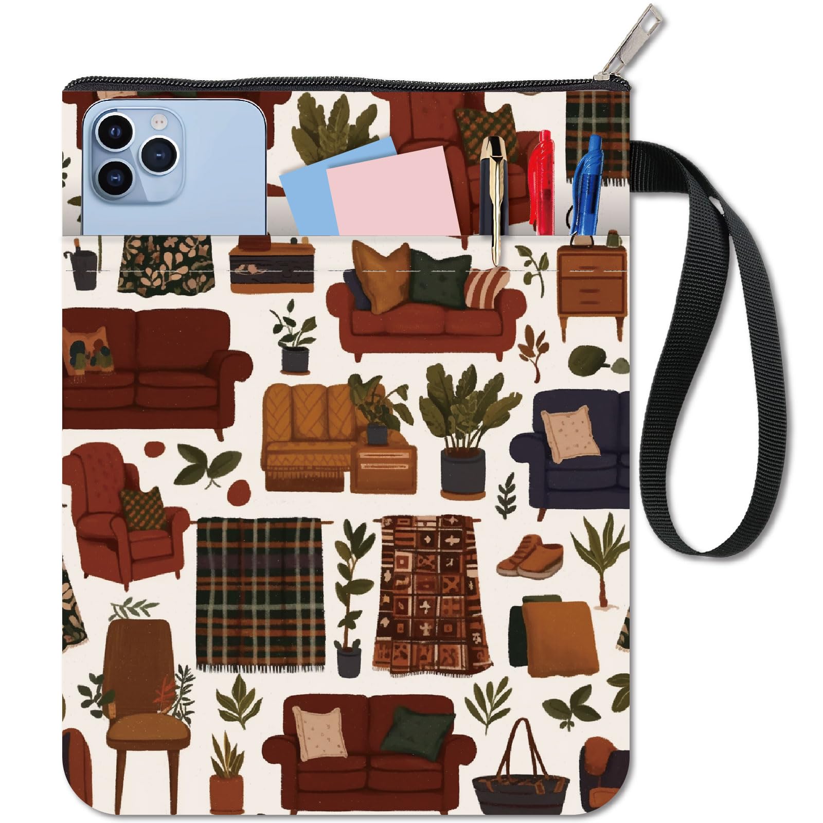 CRASPIRE Retro Sleeve Furniture Book Cover Protector for Paperbacks - Washable Fabric Cloth With Zipper and Extra Pocket - Gifts for Book Lovers, Classmates, Xmas