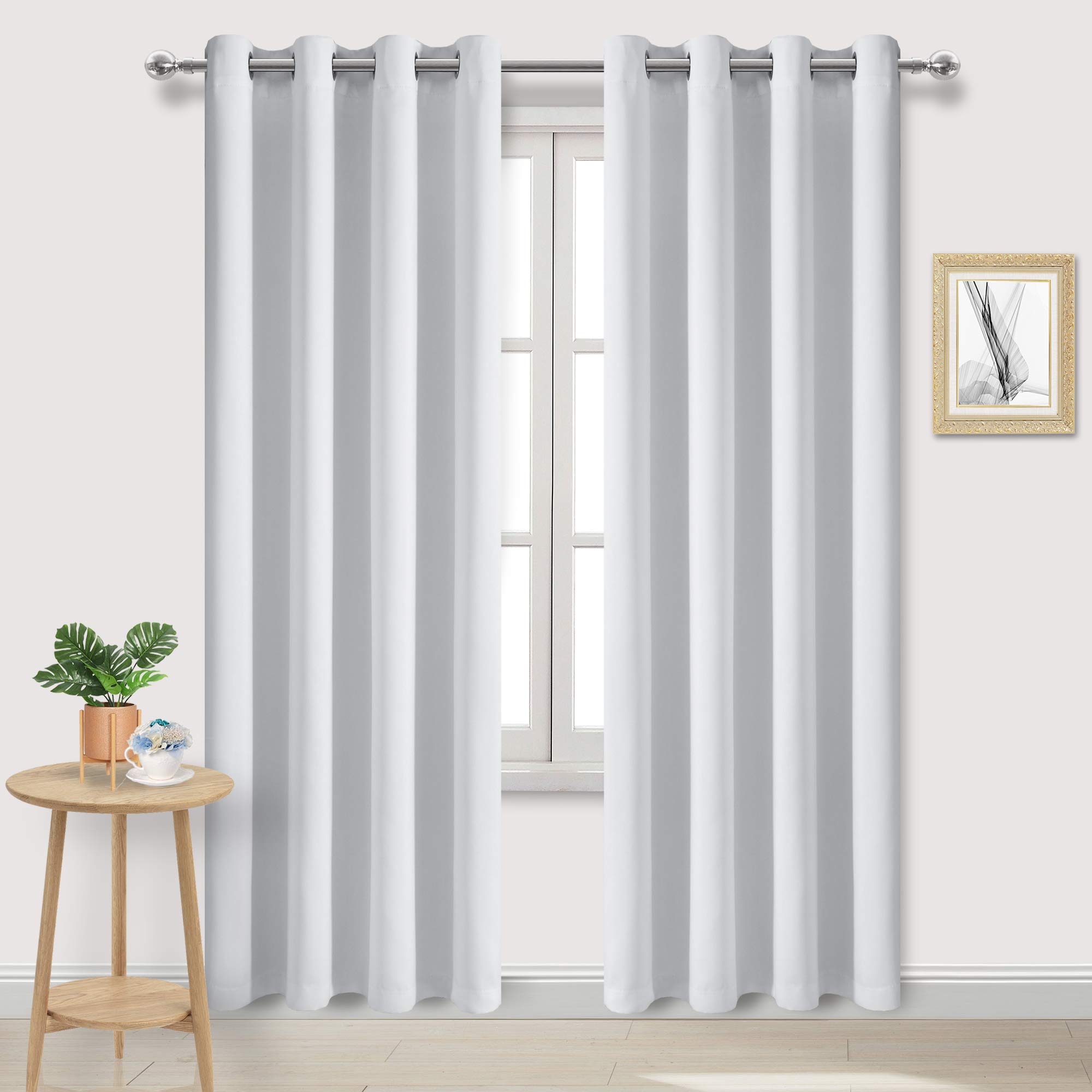 DWCN Room Darkening Curtains for Living Room, Thermal Insulated Bedroom Drapes with White Middle Layer, W52 x L84 Inches Long, Set of 2, Greyish White
