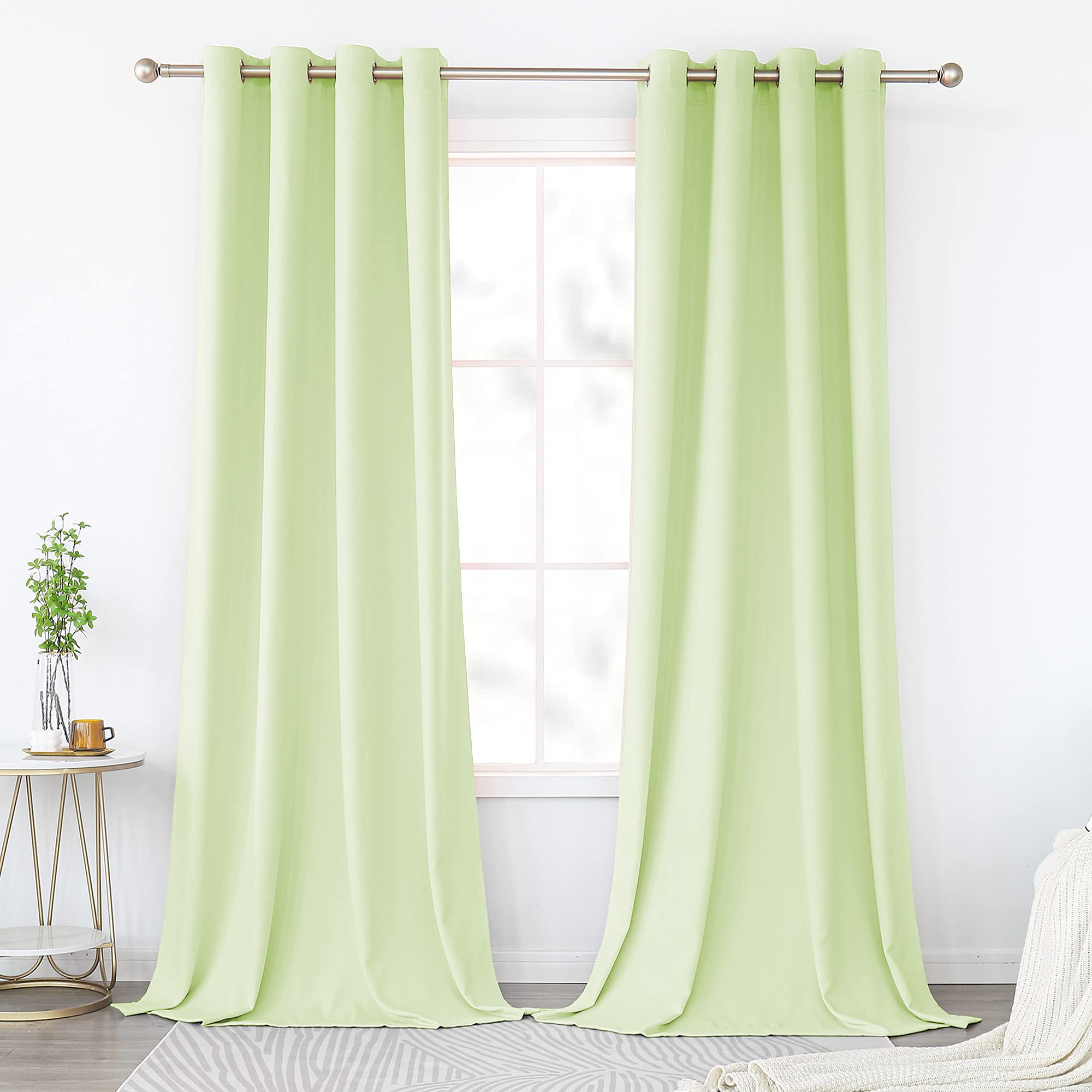 KEQIAOSUOCAI Light Green Bedroom Room Darkening Curtains Panels - (52 Inches by 108 Inch, Mint Green, Set of 2) Triple Weave Energy Saving Thermal Insulated Grommet Blackout Draperies for Patio