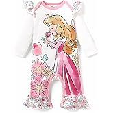 Disney Stitch Princess Cinderella Ariel Minnie Winnie Baby Girls Ruffle Long Sleeve Romper Bodysuit for Newborn to Toddler