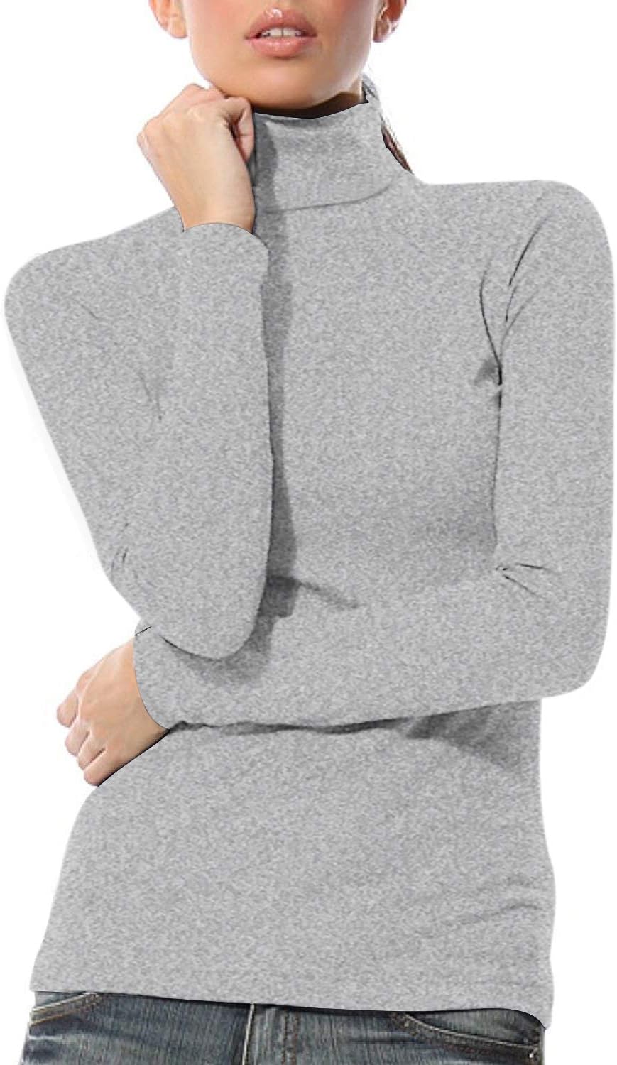 GUBUYI Women's Basic Long Sleeve Turtleneck T-Shirt Solid Casual Slim Cotton Top