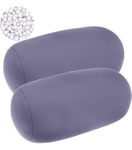 Raypontia Microbead Oreiller en perles - 30 x 16 cm - Petit coussin rond - Coussin de nuque en perles - Petit coussin de voyage en microperles - En violet