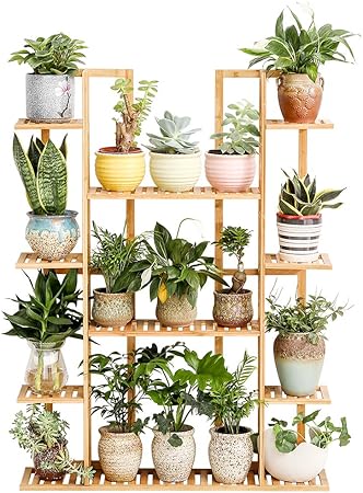 Amazon Com Bamboo 9 Tier 17 Potted Plant Stand Rack Multiple