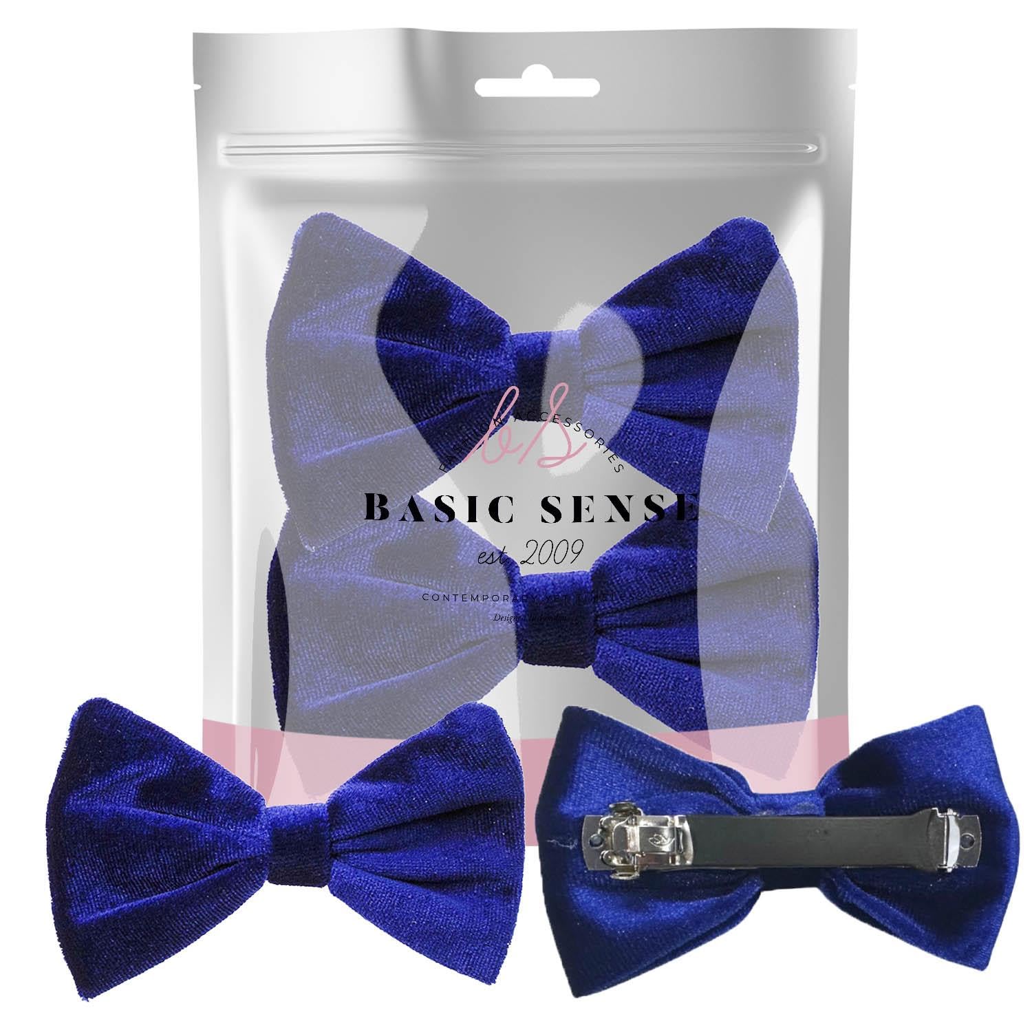 Basic Sense Velvet Bow Hair Clips, Rubber Protected, Sturdy Barrettes for Girls, School Uniform Friendly, A pack of 2pcs, Royal Blue