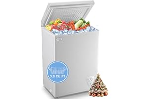 WANAI Chest Freezer Small Deep Freezer 3.5 Cu.Ft Mini Freezer Black Free-Standing Top Door Adjustable 7 Thermostat and Removable Basket Open Deep Freezer Apartment Kitchen, White