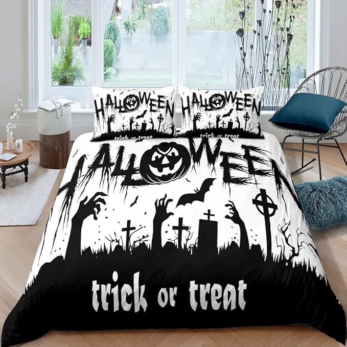 Loussiesd Boys Halloween Themed Bedding Set Scary Ghost Grave Comforter