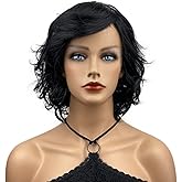 Wiginway Short Layered Shaggy Wavy Wigs Black Full Synthetic Wigs Daily for Women