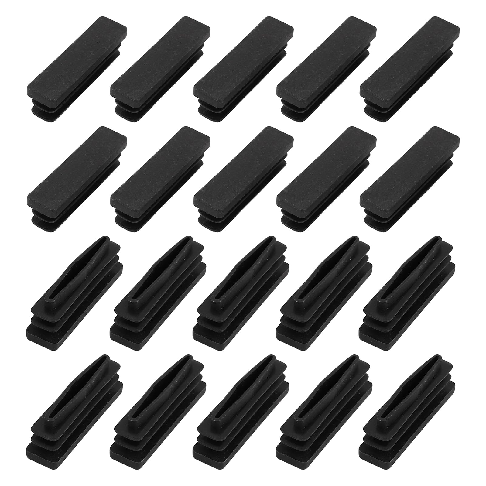 METALLIXITY Rectangle End Caps (40 x 10mm) 24Pcs, Plastic Rectangle Tube Inserts Threaded End Blanking Caps Protector - for Furniture Table Chair Legs, Black