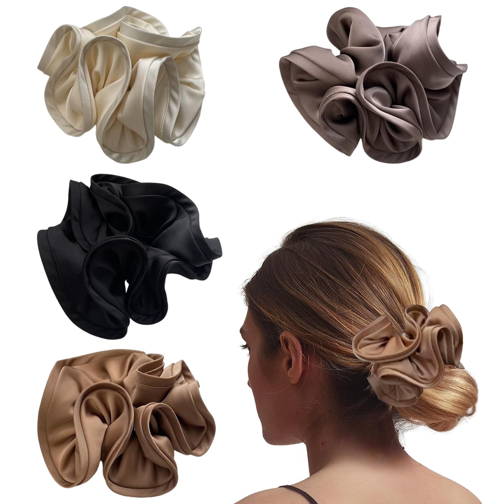 Vierone 4 Pack Oversized Scrunchies for Women, High Elastic No Damage Hair, Extra Large Durable Giant Scrunchies for Ponytail Holder (4 Colors)