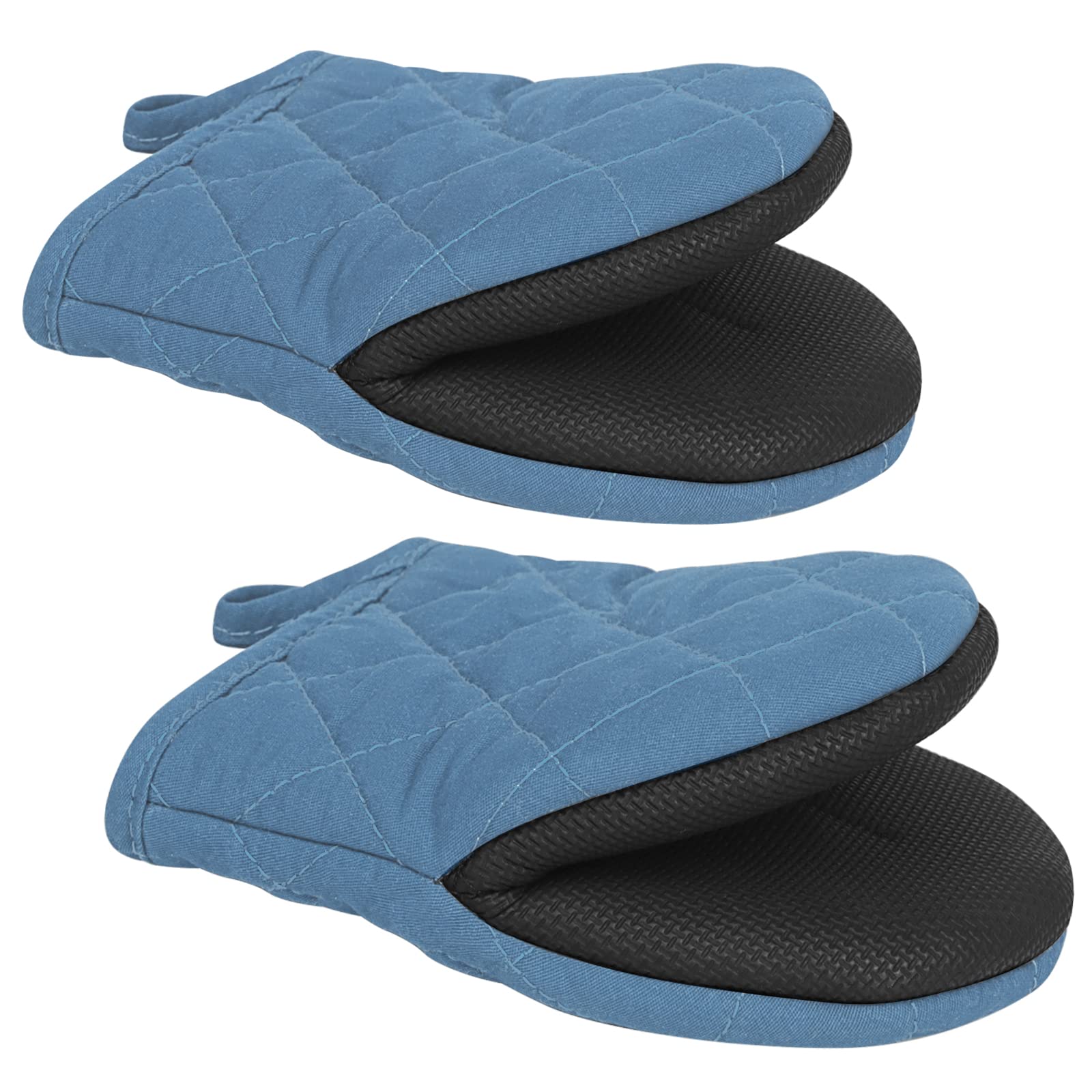 View 1 of 1 Pair Short Oven Mitts - Silicone Kitchen Oven Gloves High Heat Resistant 500?, Mini Oven Mits with Non-Slip Grip Surfaces and Hanging Loop for BBQ, Baking, Cooking and Grilling (Bule)