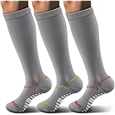KEMISANT Compression Socks 3Pairs,Sports Knee-high Socks Cushioned Footbed 15-20 Pressure Extra Wicking