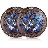 Pyle 6.5 Inch Marine Speakers - 2 Way IP44 Waterproof and Weather Resistant Outdoor Audio Stereo Sound System with Built-in Led Lights, 240 Watt Power and Low Profile Design - 1 Pair - PLMRLE64DK