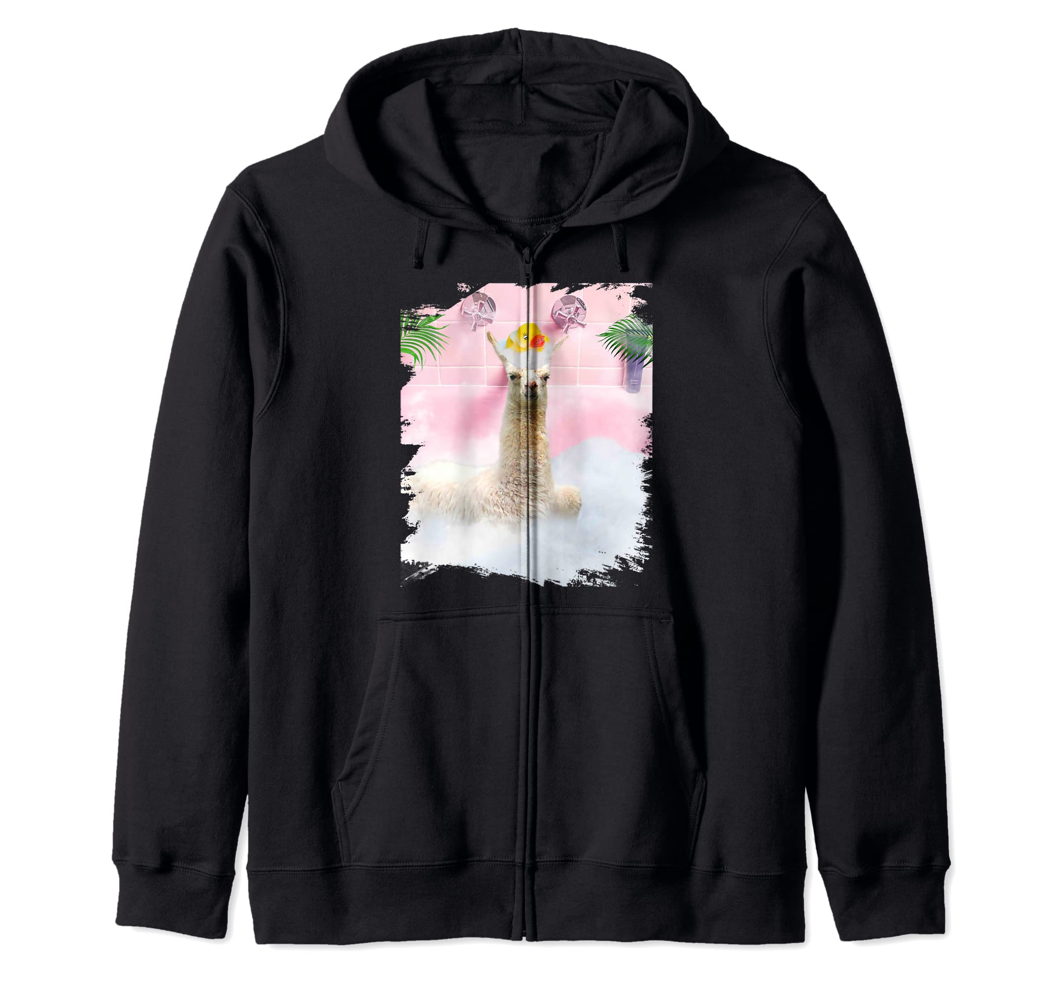 Cute Self-Care Bathing Llama Palm Bath Zip Hoodie