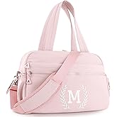Christmas Gift for Women, Kid & Friend, Initial Girls Duffle Bag, Monogrammed Personalized Overnight Weekender, Birthday Gifts for Teen, Mom, Daughter, Grandmother, Dad (Pink, M)