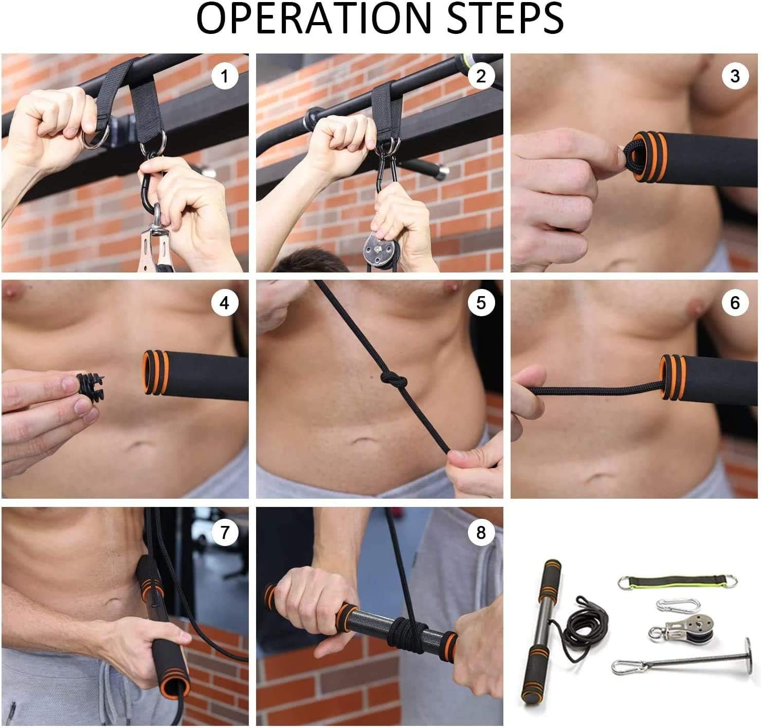 FBSPORT Forearm Wrist Roller Trainer, Strength Training Arm Marchine, Fitness LAT Lift Pulley System, Triceps Extensions Exerciser for LAT Pull Down, Biceps, Body Training Equipment, Home Workouts : Sports & Outdoors