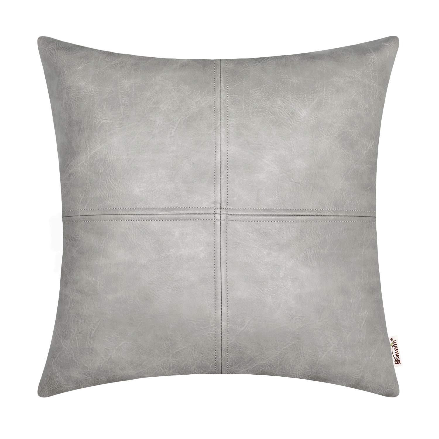 BRAWARM Decorative Throw Pillow Covers, Faux Leather Throw Pillow Covers, Hand Stitched Faux Leather Couch Cases for Living Room Garden Bed, Gray, 45cm x 45cm