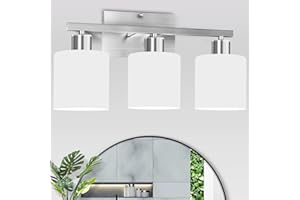 CANMEIJIA 3-Light Bathroom Vanity Light Fixtures with Brushed Nickel, Modern Vanity Lighting for Bedroom Living Room, Vanity Lights with Milky White Glass Shades, E26 Socket, Bulbs Not Included