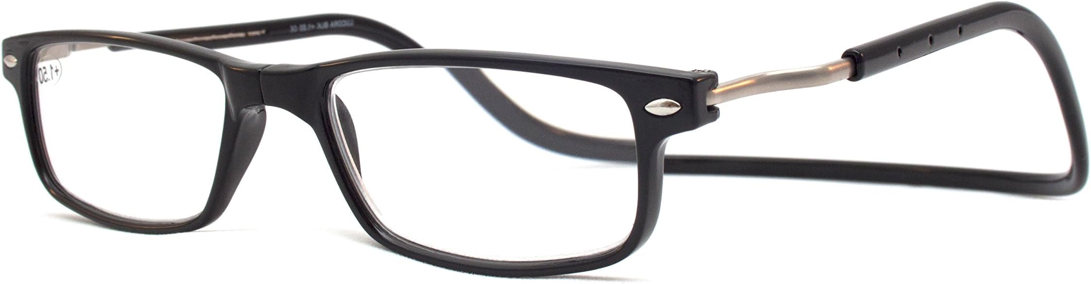 Reading Glasses Magnetic Adjustable with Built in Neck Strap for Men and Women Black (1.50)