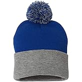 Sportsman SP15 - Pom Pom Knit Cap, Royal/Heather Grey, One Size
