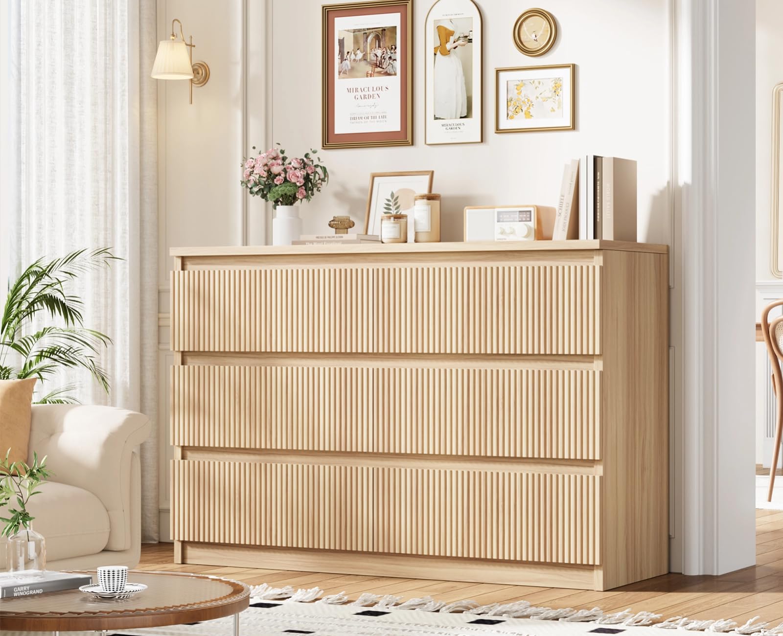 Photo 1 of ***FINAL SALE/NO RETURN, VIEW NOTES*** Jocoevol Oak 6 Drawer Dresser for Bedroom, Modern Fluted Dresser, Bedroom Dressers with Drawers, Large Double Wooden Chest of Drawers for Living Room, Hallway